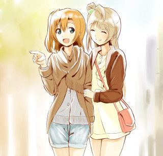 Girls pointing together image description - two girl free wallpaper for tablet