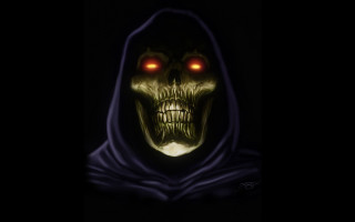 Creepy glowing eyed hooded face - hood free wallpaper