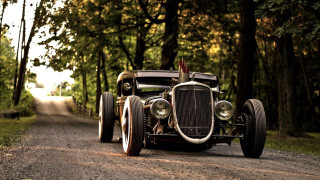 Vintage car dirt road woods - ed roth free wallpaper