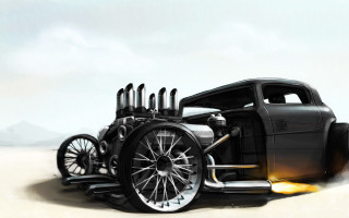 Desert car wheels clouds photorealism - brian despain free wallpaper