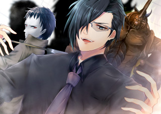 Man demon suit tie standing - rayonism free wallpaper for desktop