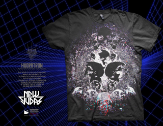 Black shirt skulls blue background - synthwave style free wallpaper