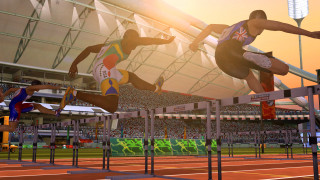 Man jumping hurdle track stadium - the stand free wallpaper
