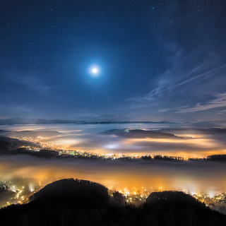 City night hilltop moon clouds - a matte painting free wallpaper for tablet