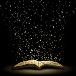 Open book letters flying black 2 - open free wallpaper for tablet