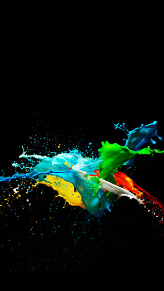 Black background multicolored object white - an abstract painting free wallpaper for mobile