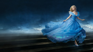 Woman blue dress walking stairs - cloud behind her free wallpaper for desktop