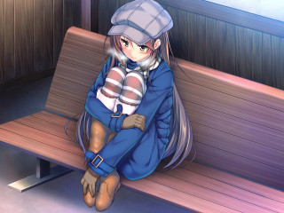 Girl bench hat blue dress - a hat free wallpaper