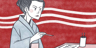 Woman sitting table pen paper 2 - a pen and paper free wallpaper