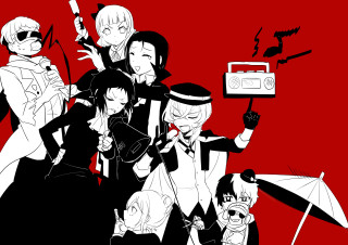 Group people umbrella radio red - high contrast free wallpaper