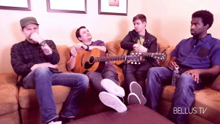 Three men couch playing guitars - david boyd free wallpaper