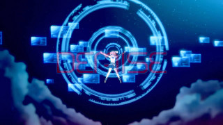 Person standing blue background squares - square free wallpaper for desktop