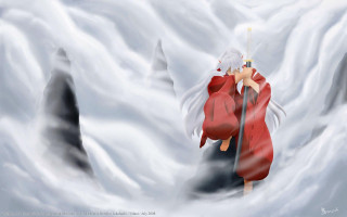 Cartoon woman red dress sword - a sword in the snow free wallpaper