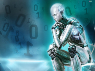 Robot blue background numbers sitting - number free wallpaper