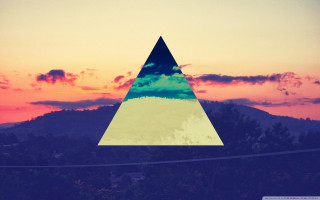 Triangle sunset sky mountain background - surreal design free wallpaper for desktop