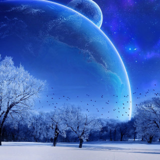 Blue planet stars birds snow 5 - winter free wallpaper for tablet
