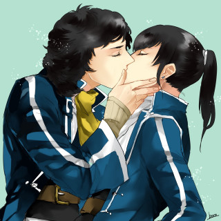 Couple kissing blue background green - bálint kiss free wallpaper for tablet