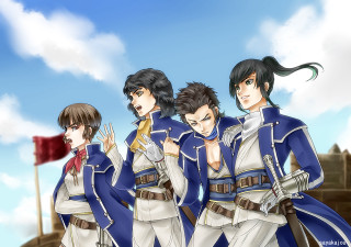 Anime characters blue sky clouds 15 - a red flag free wallpaper