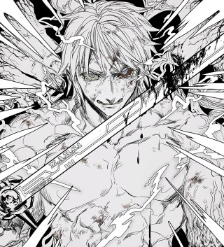 Man sword demon shoulder drawing - his hand and a demon free wallpaper