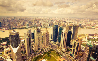 City tall buildings river skyline - cao buxing free wallpaper