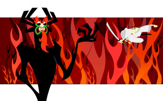 Demon cartoon swords fire background - epic scene free wallpaper