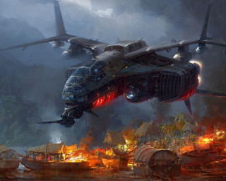 Airplane burning city red light - burning free wallpaper