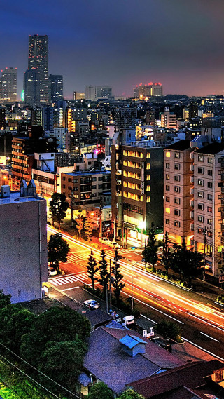 City skyline tall buildings street - free architecture wallpaper