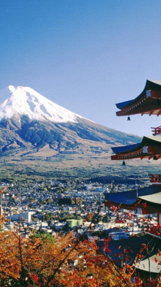 Mountain snow capped peak pagoda - a snow free wallpaper for mobile