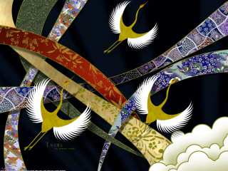 Birds flying red ribbon blue - bird free wallpaper