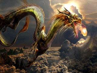 Dragon flying sky clouds rainbow 2 - a dragon free wallpaper for desktop