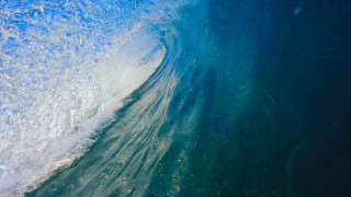 Wave breaking blue white bubbles - widescreen free wallpaper for desktop