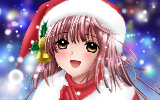 Girl santa hat bell smiling - she free wallpaper