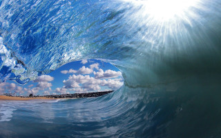 Breaking wave blue white beach - amazing depth free wallpaper