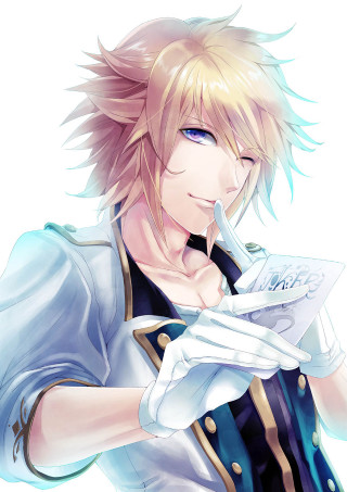 Blonde hair blue eyes holding - anime art free wallpaper for mobile