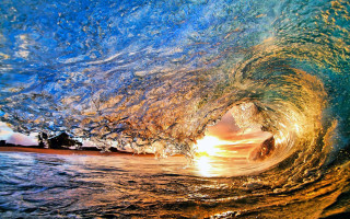 Large wave breaking ocean sunset 2 - a large wave free wallpaper