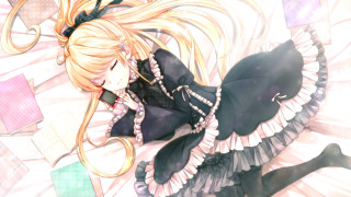 Anime girl floor hair wind - victorian free wallpaper