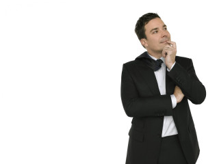 Man tuxedo posing hands chin - his chin free wallpaper