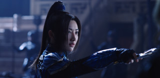 Woman blue leather sword serious - chen jiru free wallpaper