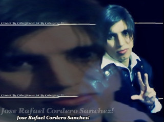 Man peace sign blue hair - a caption in the middle free wallpaper