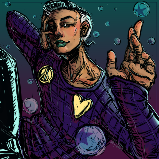 Man space suit peace sign - free cyberpunk wallpaper for tablet