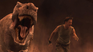 Man running dinosaur cave huge - neoprimitivism free wallpaper