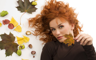 Woman red hair leaf face - anna hotchkis free wallpaper