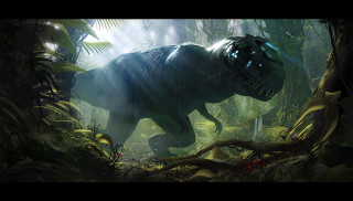 Dinosaur jungle helmet water background - cinematic concept art free wallpaper
