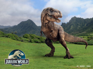 Dinosaur statue field mountains sign - the background and a sign free wallpaper
