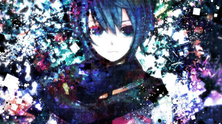 Anime blue hair black outfit - a black jacket free wallpaper