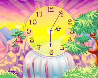 Clock waterfall trees sunset background - sunrise free wallpaper