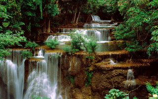 Waterfall flowing trees people edge - the edge free wallpaper
