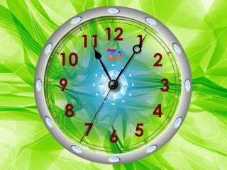 Clock green background blue flower - artgem free wallpaper