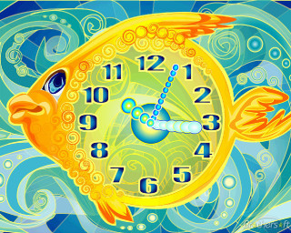 Clock fish water bubbles blue - a fish free wallpaper