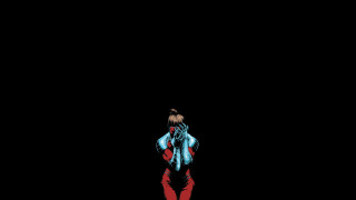 Woman red pants blue jacket - her hand behind her head free wallpaper for desktop